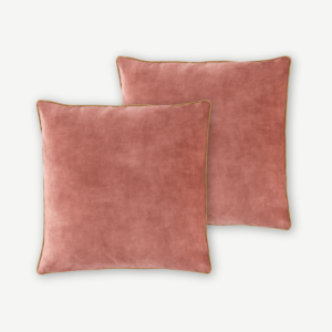 Castele Set of 2 Luxury Cushions, 50 x 50cm, Blush Pink with Gold Piping
