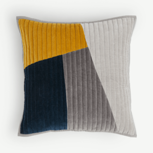 Giacomo Patchwork Velvet Cushion, 50x50cm, Navy & Tan
