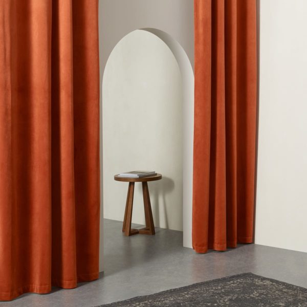 Julius Lined Velvet Eyelet Pair of Curtains, 168 x 228cm, Burnt Orange