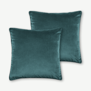 Julius Set of 2 Large Velvet Cushions, 59 x 59cm, Teal Blue
