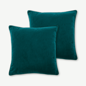 Julius Set of 2 Velvet Cushions, 45 x 45cm, Teal Blue