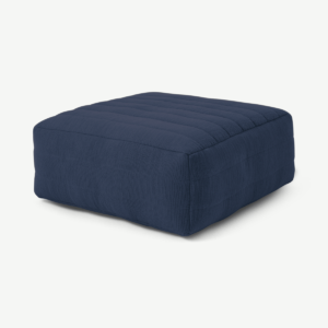 Gus Quilted Modular Floor Cushion, Navy Cotton Slub
